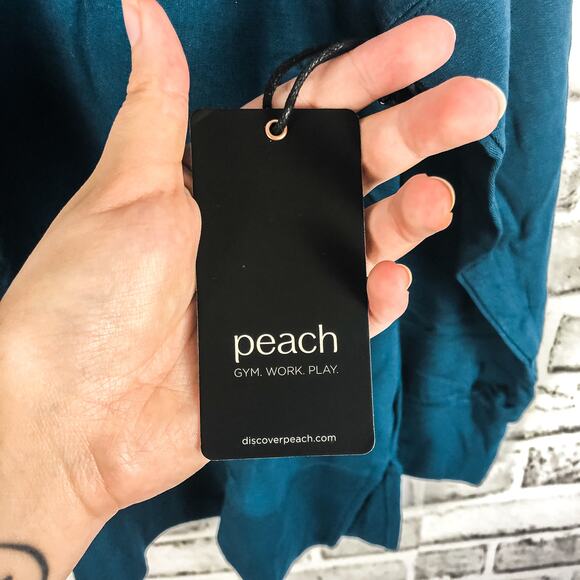 Peach Saco Pullover Marine Blue V Neck Soft Athletic Off Shoulder Sz. S NEW - Picture 10 of 12